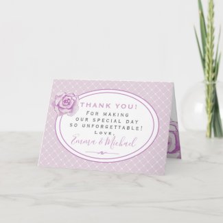 Purple Watercolor Rose & Trellis Wedding Thank You