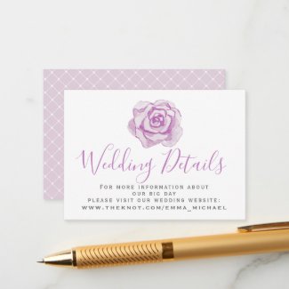 Purple Watercolor Rose Wedding Details Insert Card