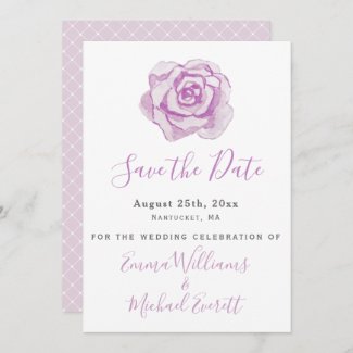 Purple Watercolor Rose  Wedding Save the Date Card