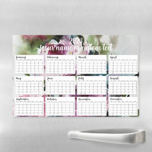 Purple watercolor roses 2023 calendar    magnetic dry erase sheet