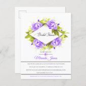Purple Watercolor Roses Arrangement Bridal Shower Invitation Postcard (Front/Back)