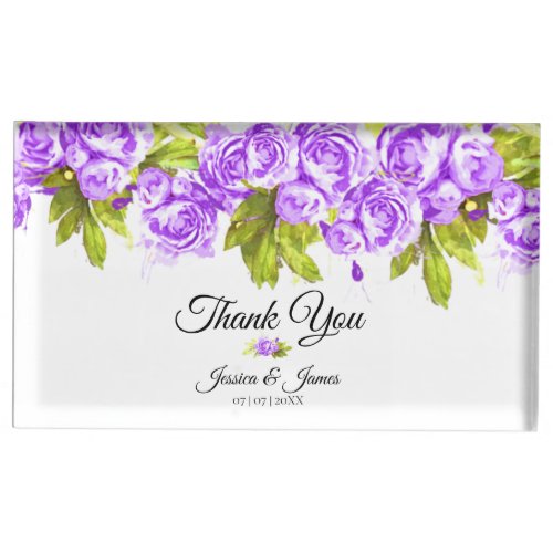 Purple Watercolor Roses Arrangement Thank You Place Card Holder