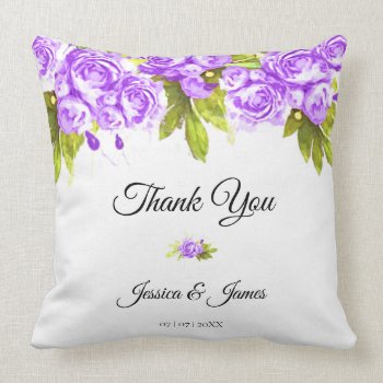 Purple Watercolor Roses Arrangement Thank You Throw Pillow by LifeInColorStudio at Zazzle