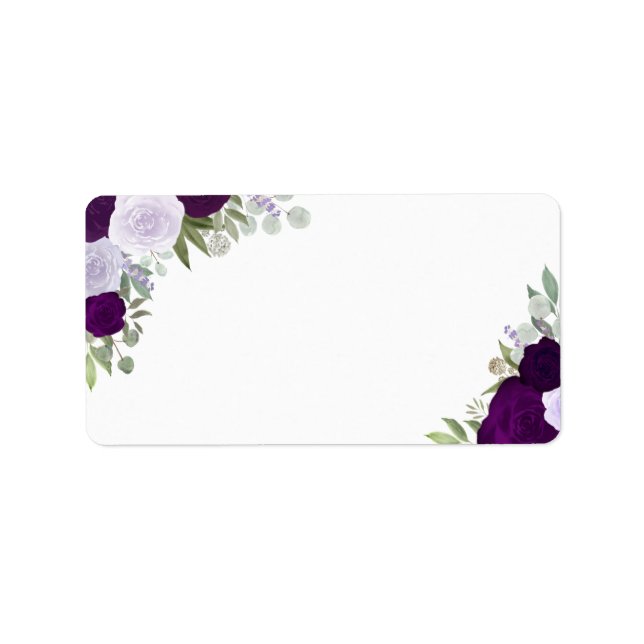 Purple Watercolor Roses Blank DIY Wedding Address Label (Front)