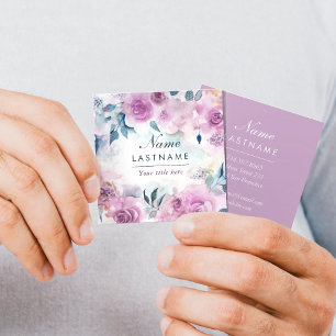 Purple Watercolor Roses Botanical Artistic Square Business Card