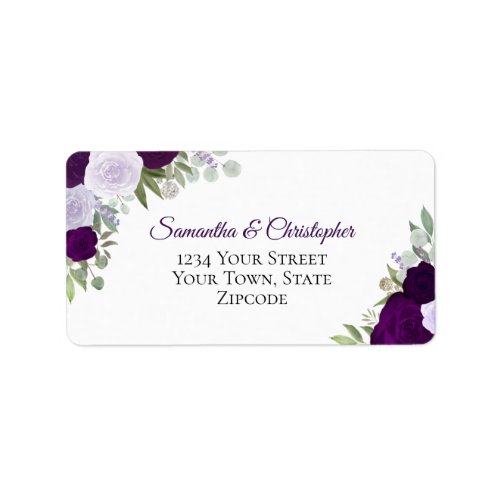 Purple Watercolor Roses Elegant Wedding Address Label