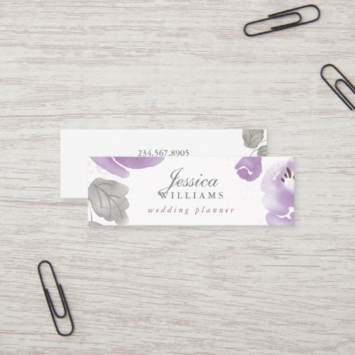 Purple Watercolor Roses Floral Mini Business Card