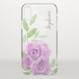 Purple Watercolor Roses Floral Personalized iPhone X Case