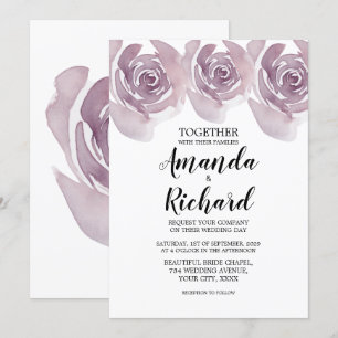 Purple Watercolor Roses Pretty Bridal Wedding Invitation