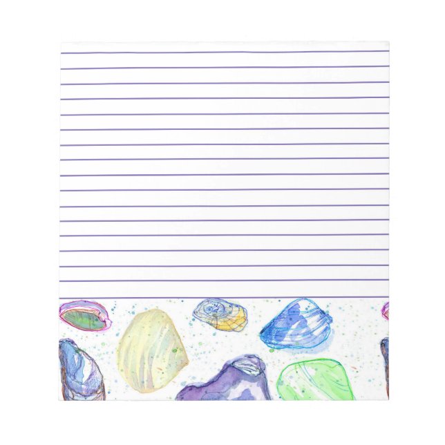 Purple Watercolor Seashells Lined Notepad (Front)