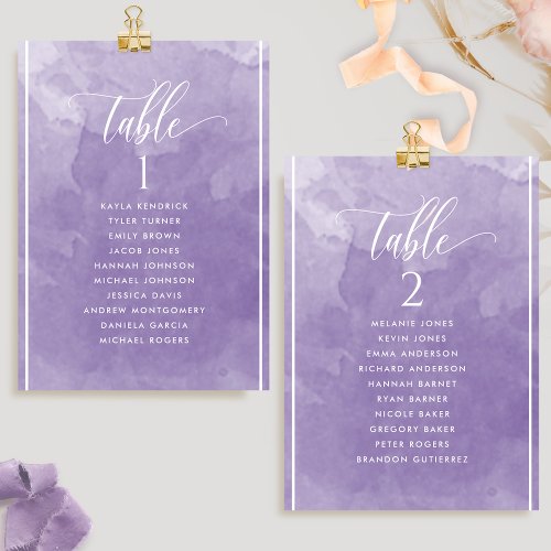 Purple Watercolor Seating Plan Card w Guest Names