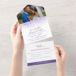 Purple watercolor showering belated wedding party all in one invitation