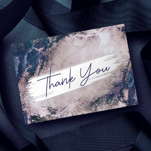 Purple Watercolor Silver & Blue Marble Thank You Foil Holiday Card