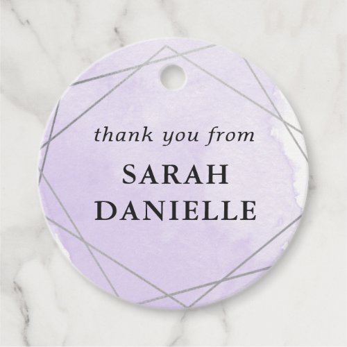 Purple Watercolor Silver Frame Thank You Hanging Favor Tags