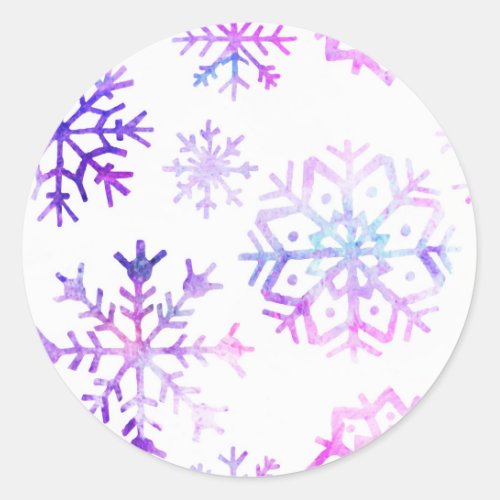 Purple Watercolor Snowflake Christmas Design Classic Round Sticker