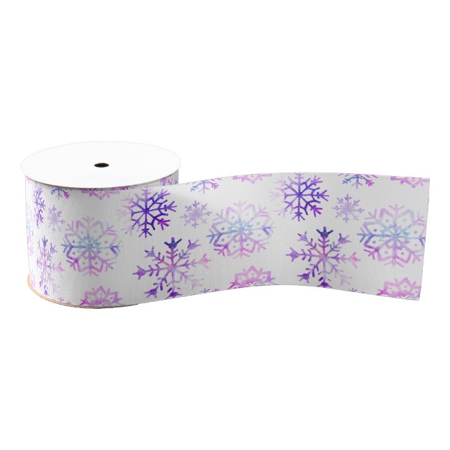 Purple Watercolor Snowflake Christmas Design Grosgrain Ribbon (Spool)