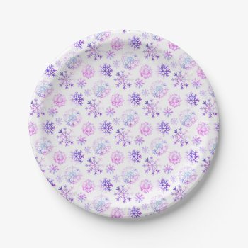 Purple Watercolor Snowflake Christmas Design Paper Plates by GroovyFinds at Zazzle