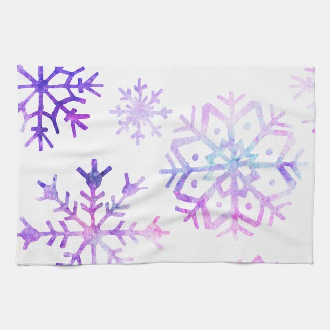 Purple Watercolor Snowflake Christmas Design Towel (Horizontal)