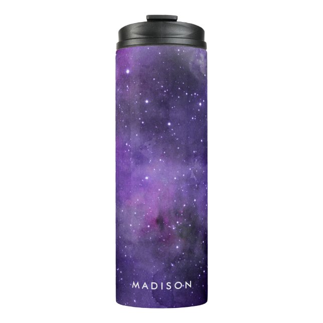 Purple Watercolor Space Galaxy Personalized Thermal Tumbler (Front)