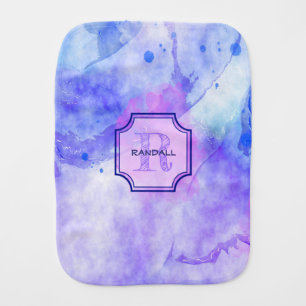 Purple Watercolor Splash Initial Letter Monogram Baby Burp Cloth