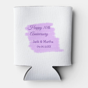 Purple watercolor splash modern 10th anniversary can cooler