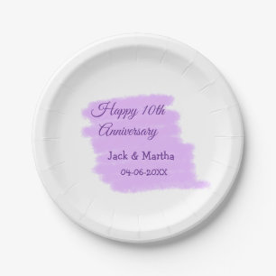 Purple watercolor splash modern 10th anniversary paper plates
