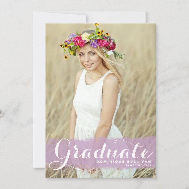 Purple Watercolor Splash Photo Graduation Invitation (Front)