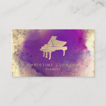 Purple Watercolor Splash Piano Logo Business Card by musickitten at Zazzle