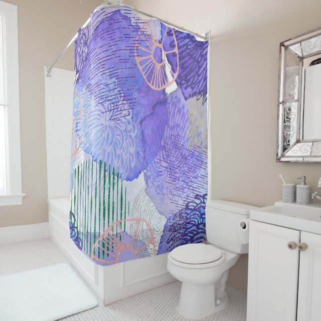 Purple Watercolor Spots Shower Curtain (In Situ)