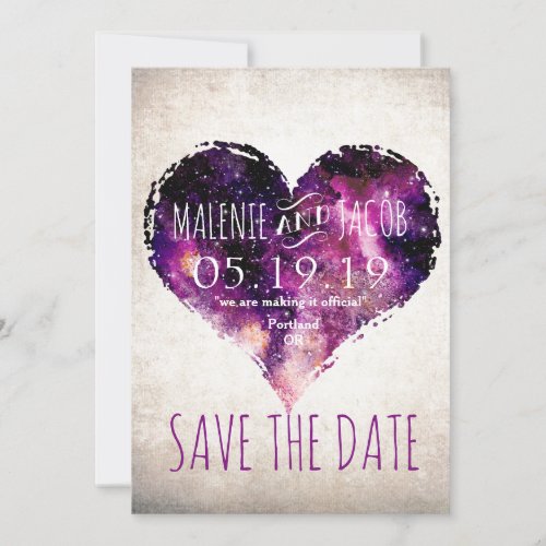 Purple Watercolor Starry Sky Heart Save the Date