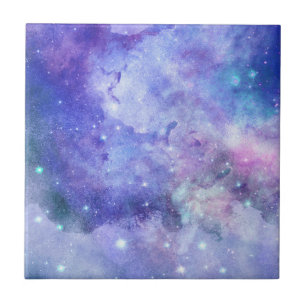 Purple Watercolor Starry Sky Space Lover Galaxy Ceramic Tile