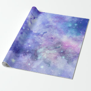 Purple Watercolor Starry Sky Space Lover Galaxy Wrapping Paper