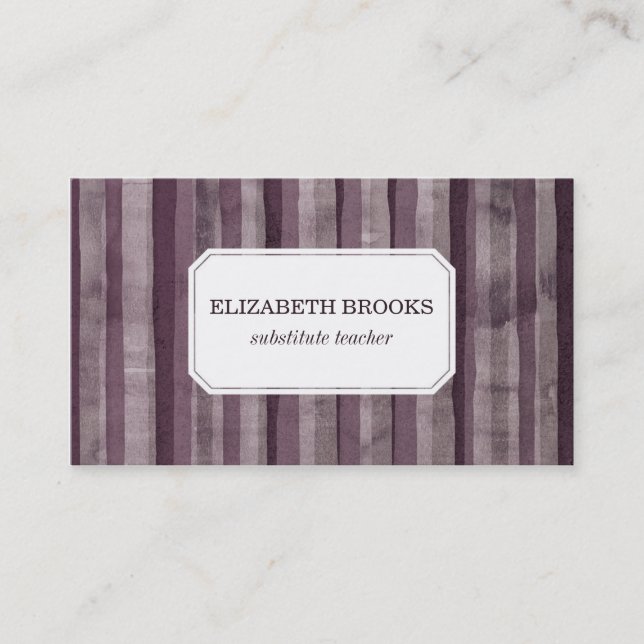 Purple Watercolor Stripes Business Card (Front)