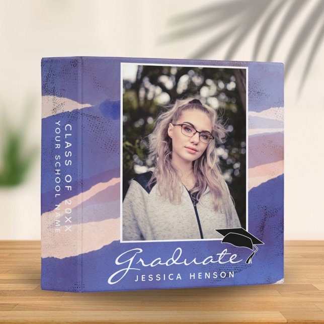 Purple Watercolor Stripes Graduation Photo Album 3 Ring Binder (Creator Uploaded)