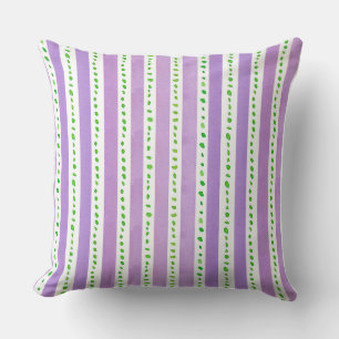 Purple Watercolor Stripes Lime Green Dots  Throw Pillow
