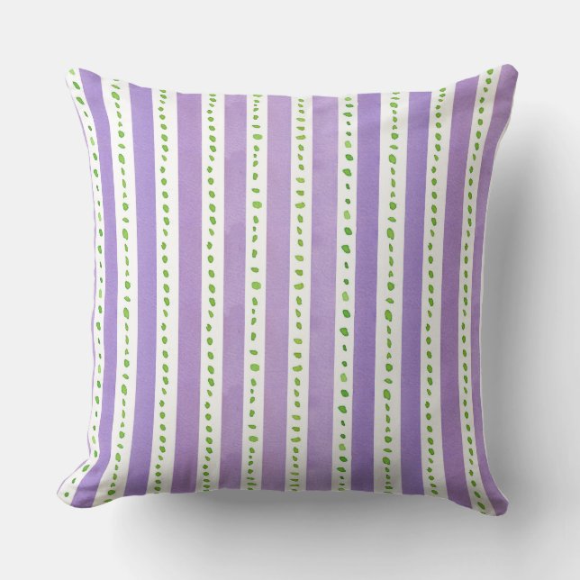 Purple Watercolor Stripes Lime Green Dots  Throw Pillow (Front)