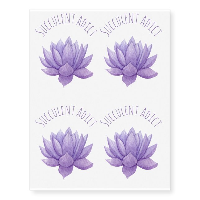 Purple Watercolor Succulent Temporary Tattoos (Front)