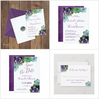 Purple Watercolor Succulents