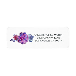 Purple Watercolor Succulents Label