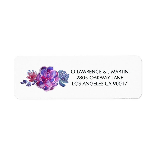 Purple Watercolor Succulents Label (Front)