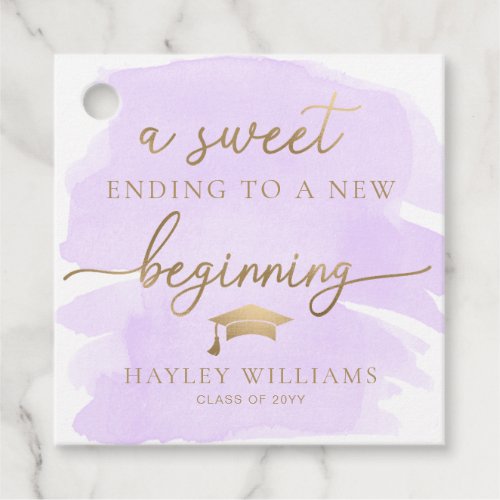 Purple Watercolor Sweet New Beginning Graduation Favor Tags