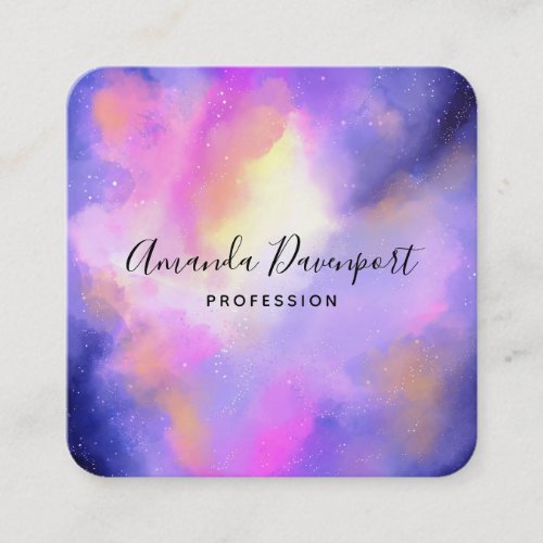 Purple Watercolor Swirls Outer Space Style Busines Square Business Card