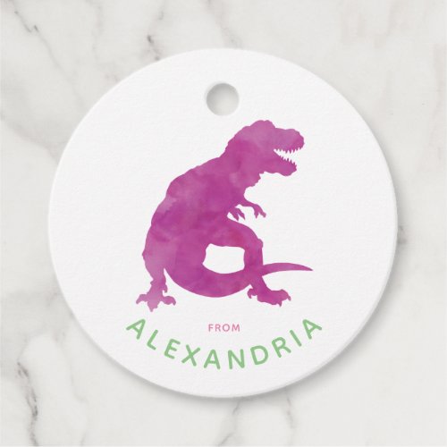 Purple Watercolor T_Rex Dinosaur From Birthday Favor Tags