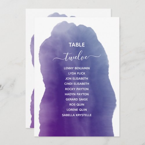 Purple watercolor Table Number Seating Chart