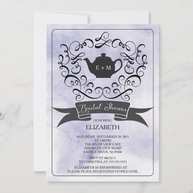 Purple Watercolor Tea Bridal Shower Invitation (Front)