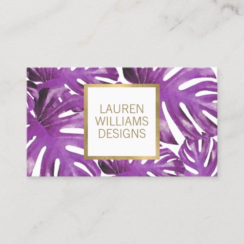 Purple Watercolor Tropical Monstera Pattern Business Card