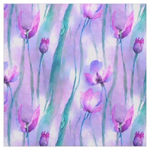 Purple Watercolor Tulips Fabric
