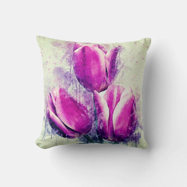 Purple Watercolor Tulips  Throw Pillow (Front)