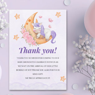Purple Watercolor Unicorn Baby Shower  Thank You Card