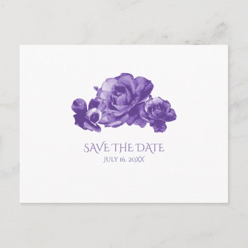 Purple Watercolor Vintage Roses Save The Date Announcement Postcard